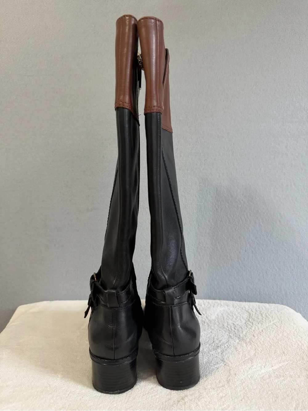 Bandolino Carlota Boots Two-Tone Black/Brown Size 6M Women’s Leather Block Heel